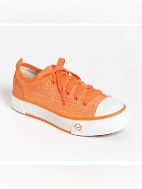 UGG Jojo Orange Canvas Sneakers Shearling Lined Lace Up Shoes Women’s Size 9 🩷